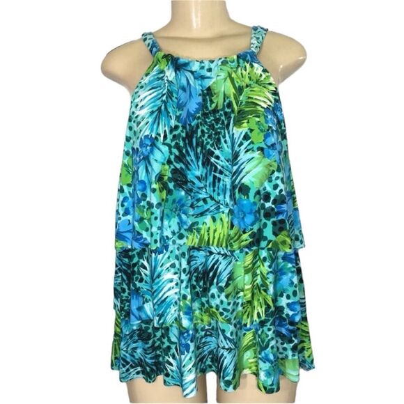 DREAMSUIT BY MIRACLE BRANDS TIERED TROPICAL SLIMMING CONTROL TANKINI TOP 10 NWT - Picture 4 of 13